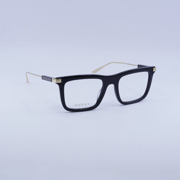 Gucci GG1438O 001 Eyeglasses Black/Gold 53mm Square Frame - Picture 1 of 12